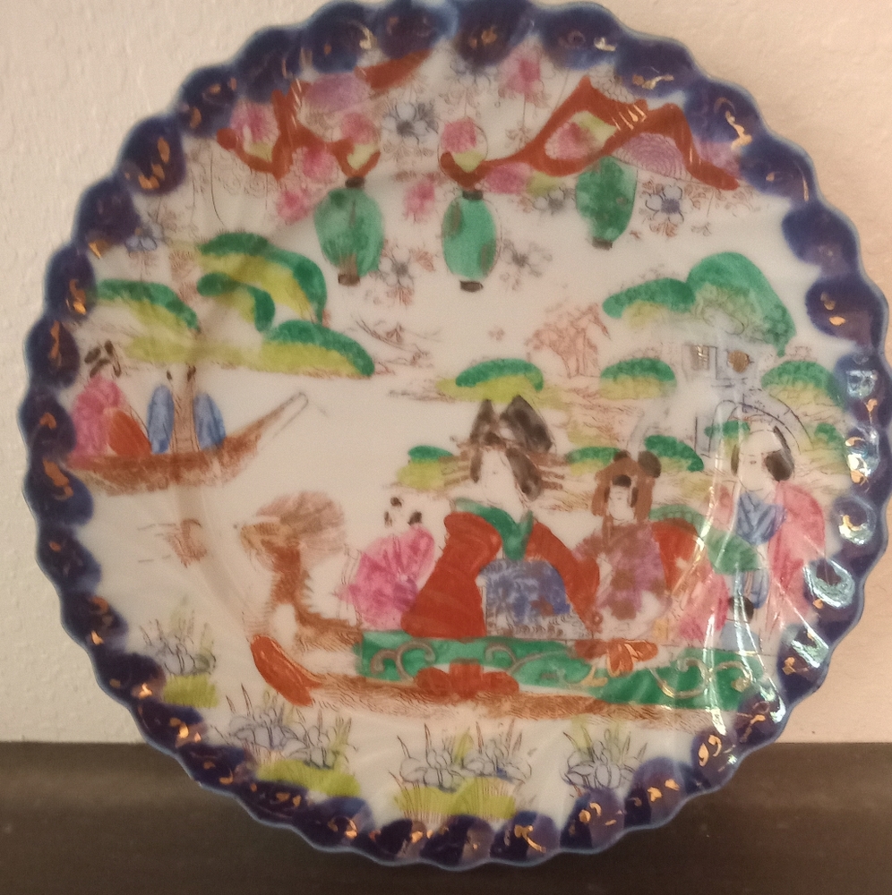 Vintage Hand Painted Blue  Japanese Gaisha Plate